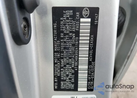 2009 Toyota Camry Base from USA, damaged, VIN 4T1BE46K89U411819